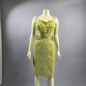 Badgley Mischka Green Sheath Midi Dress Sweetheart Neckline R8